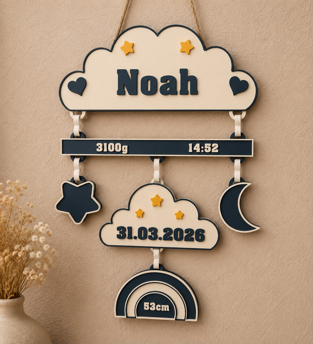Personalized Baby Birth Stats Wall Hanging | Custom Baby Name Sign with Birth Date, Time, Weight & Height | Nursery Decor Gift