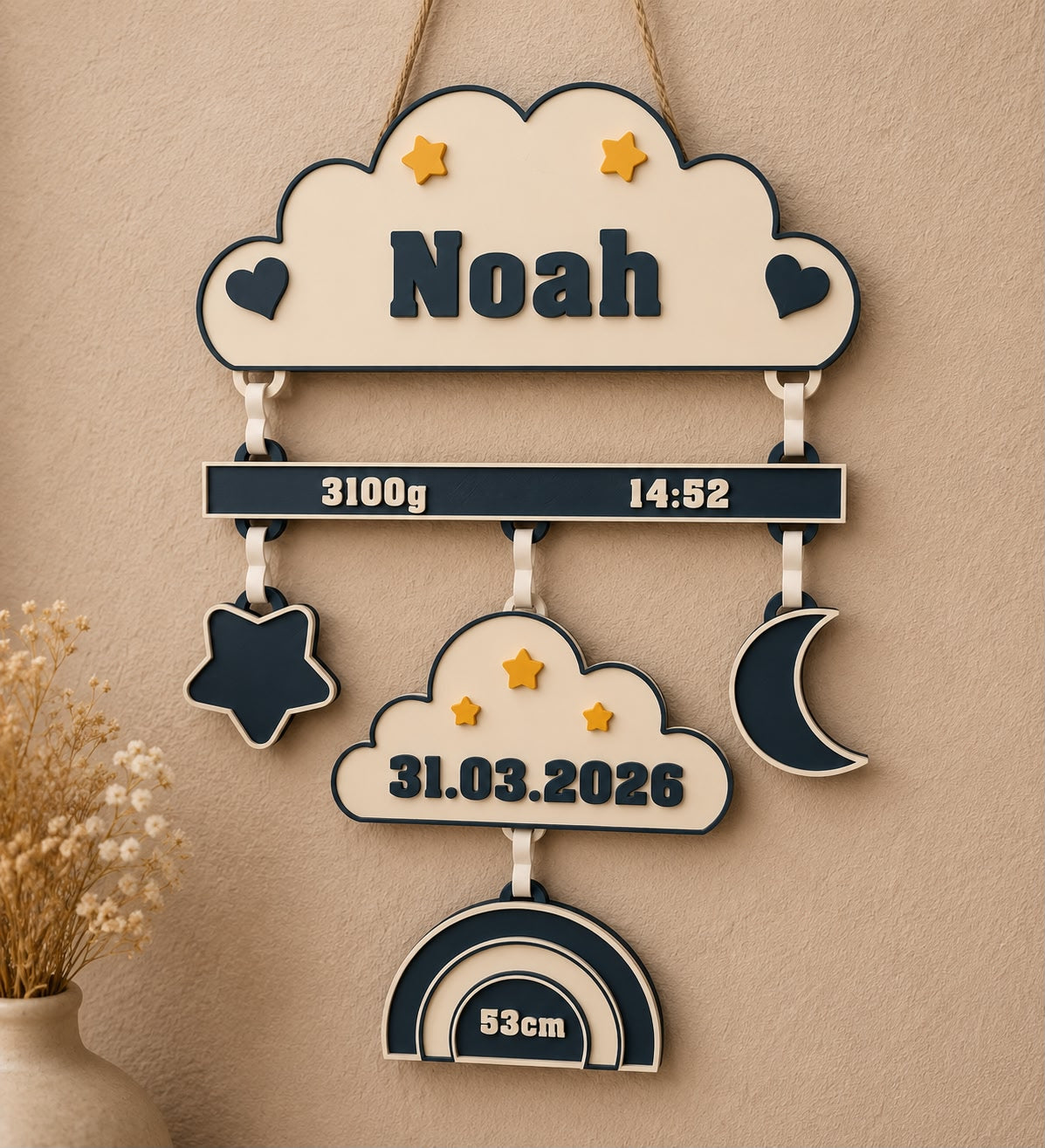 Personalized Baby Birth Stats Wall Hanging | Custom Baby Name Sign with Birth Date, Time, Weight & Height | Nursery Decor Gift