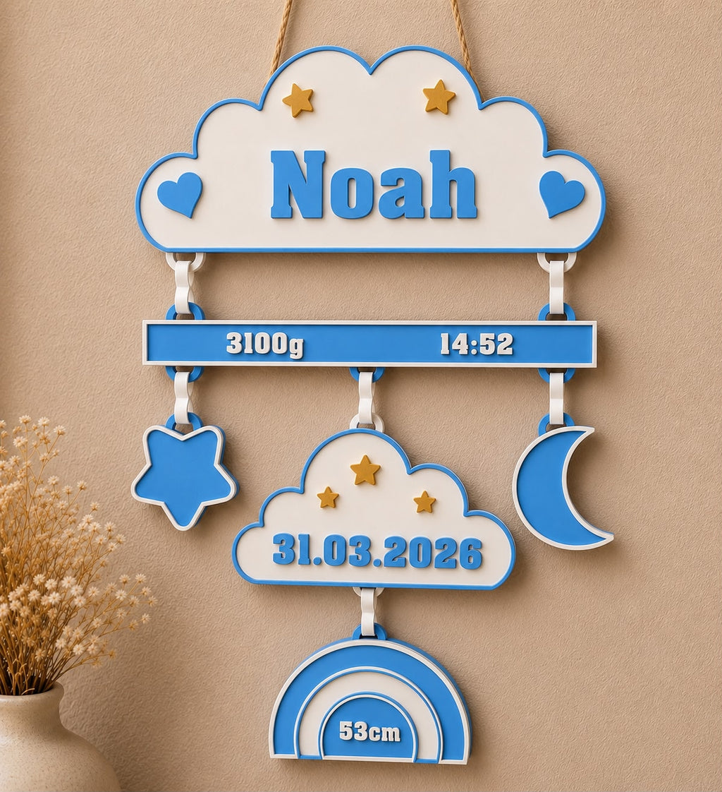 Personalized Baby Birth Stats Wall Hanging | Custom Baby Name Sign with Birth Date, Time, Weight & Height | Nursery Decor Gift