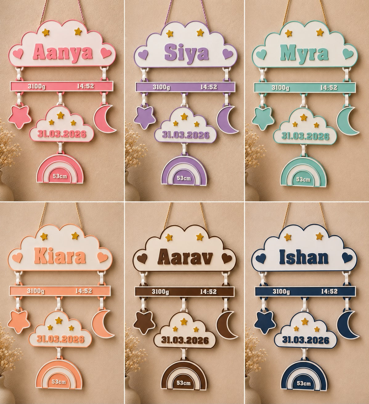 Personalized Baby Birth Stats Wall Hanging | Custom Baby Name Sign with Birth Date, Time, Weight & Height | Nursery Decor Gift
