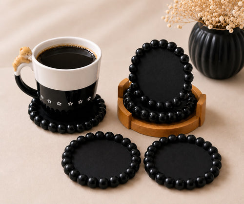 Decorative Beaded Coaster Set with Holder | Modern Drink Coasters for Coffee Table and desk
